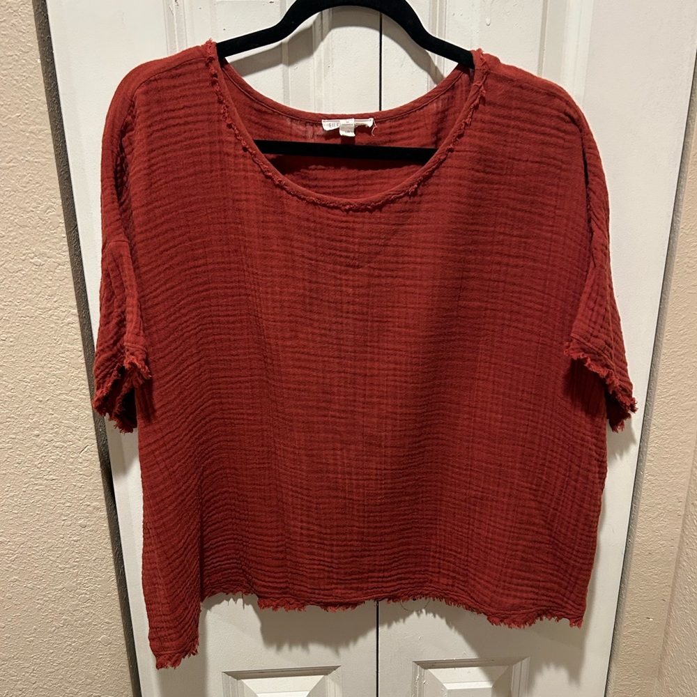 Eileen Fisher Organic Cotton Gauze Top in Rust , size Large - Picture 6 of 10